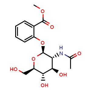 Chemical structure of 2-methoxycarbonylphenyl 2-acetamido-2-deoxy-b-D-glucopyranoside , CAS 6835-61-6, AChemBlock X210132