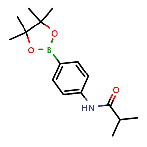 Chemical structure of 2-methyl-N-[4-(4,4,5,5-tetramethyl-1,3,2-dioxaborolan-2-yl)phenyl]propanamide , CAS 1374263-57-6, AChemBlock X210145