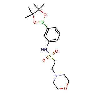 Chemical structure of 2-morpholino-N-(3-(4,4,5,5-tetramethyl-1,3,2-dioxaborolan-2-yl)phenyl)ethane-1-sulfonamide , CAS 756520-99-7, AChemBlock X210147