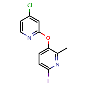 Chemical structure of 3-((4-chloropyridin-2-yl)oxy)-6-iodo-2-methylpyridine , CAS 2385677-79-0, AChemBlock X210157