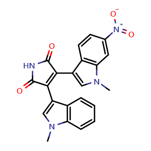 Chemical structure of 3-(1-methyl-1H-indol-3-yl)-4-(1-methyl-6-nitro-1H-indol-3-yl)-1H-pyrrole-2,5-dione , CAS 125313-92-0, AChemBlock X210163