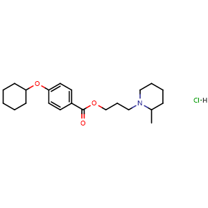 Chemical structure of 3-(2-methylpiperidin-1-yl)propyl 4-cyclohexyloxybenzoate hydrochloride , CAS 537-61-1, AChemBlock X210169