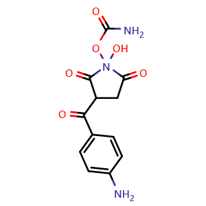 Chemical structure of 3-(4-aminobenzoyl)-1-hydroxy-2,5-dioxo-1l4-pyrrolidin-1-yl carbamate , CAS 1178554-79-4, AChemBlock X210172