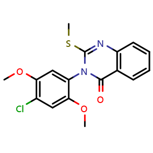 Chemical structure of 3-(4-chloro-2,5-dimethoxyphenyl)-2-(methylthio)quinazolin-4(3H)-one , CAS 282729-72-0, AChemBlock X210173