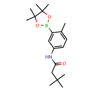 Chemical structure of 3,3-dimethyl-N-(4-methyl-3-(4,4,5,5-tetramethyl-1,3,2-dioxaborolan-2-yl)phenyl)butanamide , CAS 2246685-26-5, AChemBlock X210186