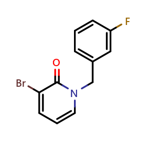 Chemical structure of 3-bromo-1-(3-fluorobenzyl)pyridin-2(1H)-one , CAS 1711244-00-6, AChemBlock X210220