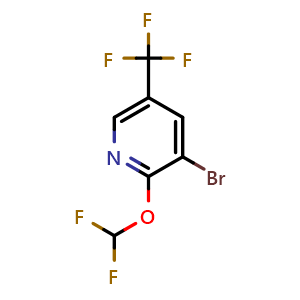 Chemical structure of 3-Bromo-2-(difluoromethoxy)-5-(trifluoromethyl)pyridine , CAS 1214363-95-7, AChemBlock X210224