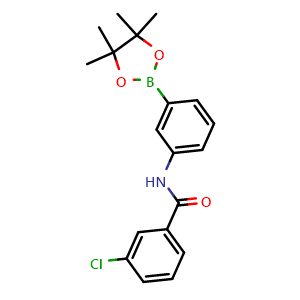 Chemical structure of 3-chloro-N-(3-(4,4,5,5-tetramethyl-1,3,2-dioxaborolan-2-yl)phenyl)benzamide , CAS 2246547-20-4, AChemBlock X210240