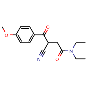 Chemical structure of 3-Cyano-N,N-diethyl-4-(4-methoxyphenyl)-4-oxobutanamide , CAS 386298-14-2, AChemBlock X210242
