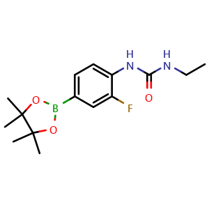 Chemical structure of 3-ethyl-1-[2-fluoro-4-(tetramethyl-1,3,2-dioxaborolan-2-yl)phenyl]urea , CAS 1448987-84-5, AChemBlock X210244