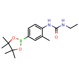 Chemical structure of 3-ethyl-1-[2-methyl-4-(tetramethyl-1,3,2-dioxaborolan-2-yl)phenyl]urea , CAS 854074-34-3, AChemBlock X210245