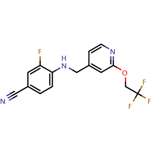 Chemical structure of 3-fluoro-4-(((2-(2,2,2-trifluoroethoxy)pyridin-4-yl)methyl)amino)benzonitrile , CAS 1280882-25-8, AChemBlock X210250