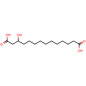 Chemical structure of 3-hydroxy-tetradecanedioic acid , CAS 73179-89-2, AChemBlock X210253