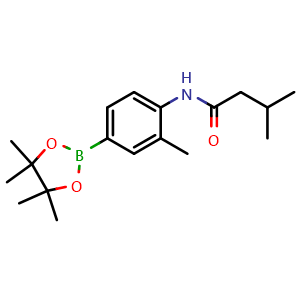 Chemical structure of 3-methyl-N-[2-methyl-4-(tetramethyl-1,3,2-dioxaborolan-2-yl)phenyl]butanamide , CAS 2246563-75-5, AChemBlock X210274