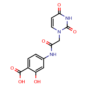 Chemical structure of 4-(((2,4-dioxo-3,4-dihydro-1(2H)-pyrimidinyl)acetyl)amino)-2-hydroxybenzoic acid , CAS 4116-42-1, AChemBlock X210281