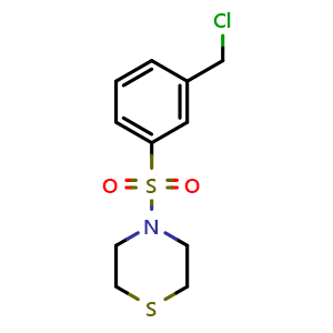 Chemical structure of 4-((3-(chloromethyl)phenyl)sulfonyl)thiomorpholine , CAS 1492540-54-1, AChemBlock X210284