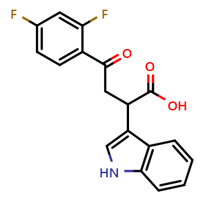 Chemical structure of 4-(2,4-difluorophenyl)-2-(1H-indol-3-yl)-4-oxobutanoic acid , CAS 1354707-41-7, AChemBlock X210298