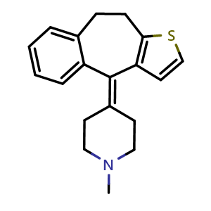 Chemical structure of 4-(9,10-Dihydro-4H-benzo[4,5]cyclohepta[1,2-b]thiophen-4-ylidene)-1-methylpiperidine , CAS 15574-96-6, AChemBlock X210317