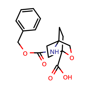 Chemical structure of 4-(benzyloxycarbonylamino)-2-oxabicyclo[2.2.2]octane-1-carboxylic acid , CAS 2315282-09-6, AChemBlock X210319