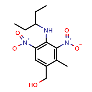 Chemical structure of 4-[(1-Ethylpropyl)amino]-2-methyl-3,5-dinitrobenzenemethanol , CAS 56750-76-6, AChemBlock X210356