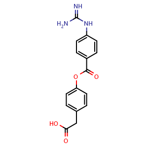 Chemical structure of 4-[[4-[(Aminoiminomethyl)amino]benzoyl]oxy]benzeneacetic acid , CAS 71079-08-8, AChemBlock X210359
