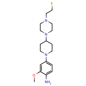 Chemical structure of 4-[4-[4-(2-Fluoroethyl)-1-piperazinyl]-1-piperidinyl]-2-(methyloxy)aniline , CAS 1089279-63-9, AChemBlock X210364
