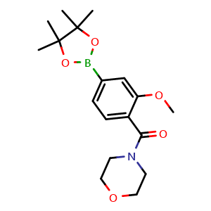 Chemical structure of 4-{[2-methoxy-4-(tetramethyl-1,3,2-dioxaborolan-2-yl)phenyl]carbonyl}morpholine , CAS 1092564-35-6, AChemBlock X210367