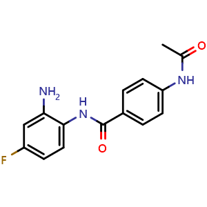 Chemical structure of 4-acetamido-N-(2-amino-4-fluorophenyl)benzamide , CAS 1550053-02-5, AChemBlock X210368