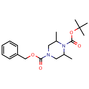 Chemical structure of 4-benzyl 1-tert-butyl 2,6-dimethylpiperazine-1,4-dicarboxylate , CAS 1207455-37-5, AChemBlock X210373