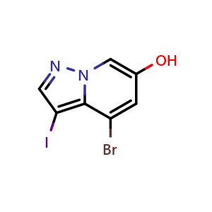 Chemical structure of 4-bromo-3-iodo-pyrazolo[1,5-a]pyridin-6-ol , CAS 2546113-41-9, AChemBlock X210387