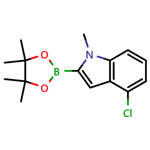 Chemical structure of 4-chloro-1-methyl-2-(4,4,5,5-tetramethyl-1,3,2-dioxaborolan-2-yl)indole , CAS 1256360-42-5, AChemBlock X210399