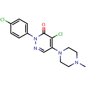 Chemical structure of 4-Chloro-2-(4-chloro-phenyl)-5-(4-methyl-piperazin-1-yl)-2H-pyridazin-3-one , CAS 353255-44-4, AChemBlock X210401