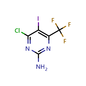 Chemical structure of 4-chloro-5-iodo-6-(trifluoromethyl)pyrimidin-2-amine , CAS 1823367-97-0, AChemBlock X210404