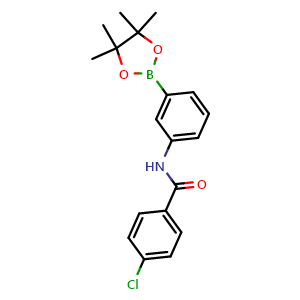 Chemical structure of 4-chloro-N-(3-(4,4,5,5-tetramethyl-1,3,2-dioxaborolan-2-yl)phenyl)benzamide , CAS 2246586-62-7, AChemBlock X210407