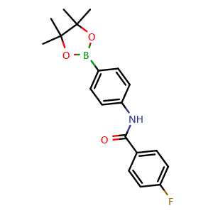 Chemical structure of 4-fluoro-N-(4-(4,4,5,5-tetramethyl-1,3,2-dioxaborolan-2-yl)phenyl)benzamide , CAS 2246888-14-0, AChemBlock X210412