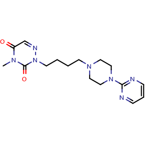 Chemical structure of 4-methyl-2-(4-(4-(pyrimidin-2-yl)piperazin-1-yl)butyl)-1,2,4-triazine-3,5(2H,4H)-dione , CAS 179756-58-2, AChemBlock X210426