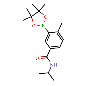 Chemical structure of 4-methyl-N-(1-methylethyl)-3-(4,4,5,5-tetramethyl-1,3,2-dioxaborolan-2-yl)benzamide , CAS 1019918-74-1, AChemBlock X210427