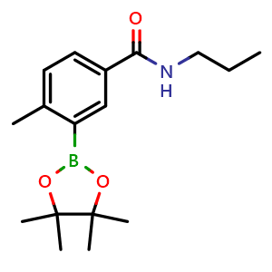 Chemical structure of 4-methyl-N-propyl-3-(4,4,5,5-tetramethyl-1,3,2-dioxaborolan-2-yl)benzamide , CAS 911490-25-0, AChemBlock X210436