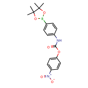 Chemical structure of 4-nitrophenyl (4-(4,4,5,5-tetramethyl-1,3,2-dioxaborolan-2-yl)phenyl)carbamate , CAS 957198-19-5, AChemBlock X210440