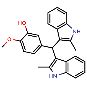 Chemical structure of 5-(bis(2-methyl-1H-indol-3-yl)methyl)-2-methoxyphenol , CAS 694453-72-0, AChemBlock X210456