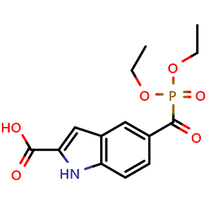 Chemical structure of 5-[(diethoxyphosphinyl)carbonyl]-1H-indole-2-carboxylic acid , CAS 2502205-58-3, AChemBlock X210464