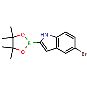 Chemical structure of 5-bromo-2-(4,4,5,5-tetramethyl-1,3,2-dioxaborolan-2-yl)-1H-indole , CAS 1256358-92-5, AChemBlock X210479