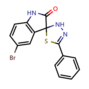 Chemical structure of 5-bromo-5'-phenyl-spiro[3H-indole-3,2'(3'H)-[1,3,4]thiadiazol]-2(1H)-one , CAS 297180-15-5, AChemBlock X210493