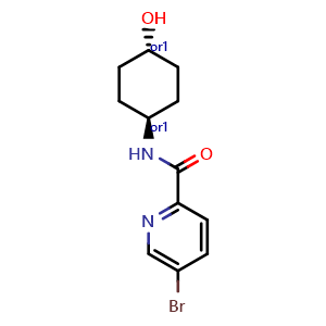 Chemical structure of 5-Bromo-N-(trans-4-hydroxycyclohexyl)-2-pyridinecarboxamide , CAS 1279028-26-0, AChemBlock X210496