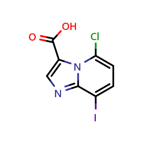 Chemical structure of 5-chloro-8-iodo-imidazo[1,2-a]pyridine-3-carboxylic acid , CAS 2940949-36-8, AChemBlock X210501