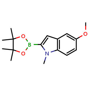 Chemical structure of 5-methoxy-1-methyl-2-(4,4,5,5-tetramethyl-1,3,2-dioxaborolan-2-yl)indole , CAS 1256360-41-4, AChemBlock X210512