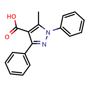 Chemical structure of 5-methyl-1,3-diphenyl-1H-pyrazole-4-carboxylic acid , CAS 15409-48-0, AChemBlock X210515