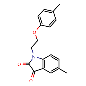 Chemical structure of 5-methyl-1-[2-(4-methylphenoxy)ethyl]indole-2,3-dione , CAS 620931-50-2, AChemBlock X210516