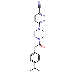 Chemical structure of 6-(4-(2-(4-isopropylphenyl)acetyl)piperazin-1-yl)pyridazine-3-carbonitrile , CAS 2170608-82-7, AChemBlock X210525