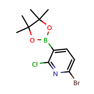 Chemical structure of 6-bromo-2-chloro-3-(4,4,5,5-tetramethyl-1,3,2-dioxaborolan-2-yl)pyridine , CAS 1247726-85-7, AChemBlock X210540
